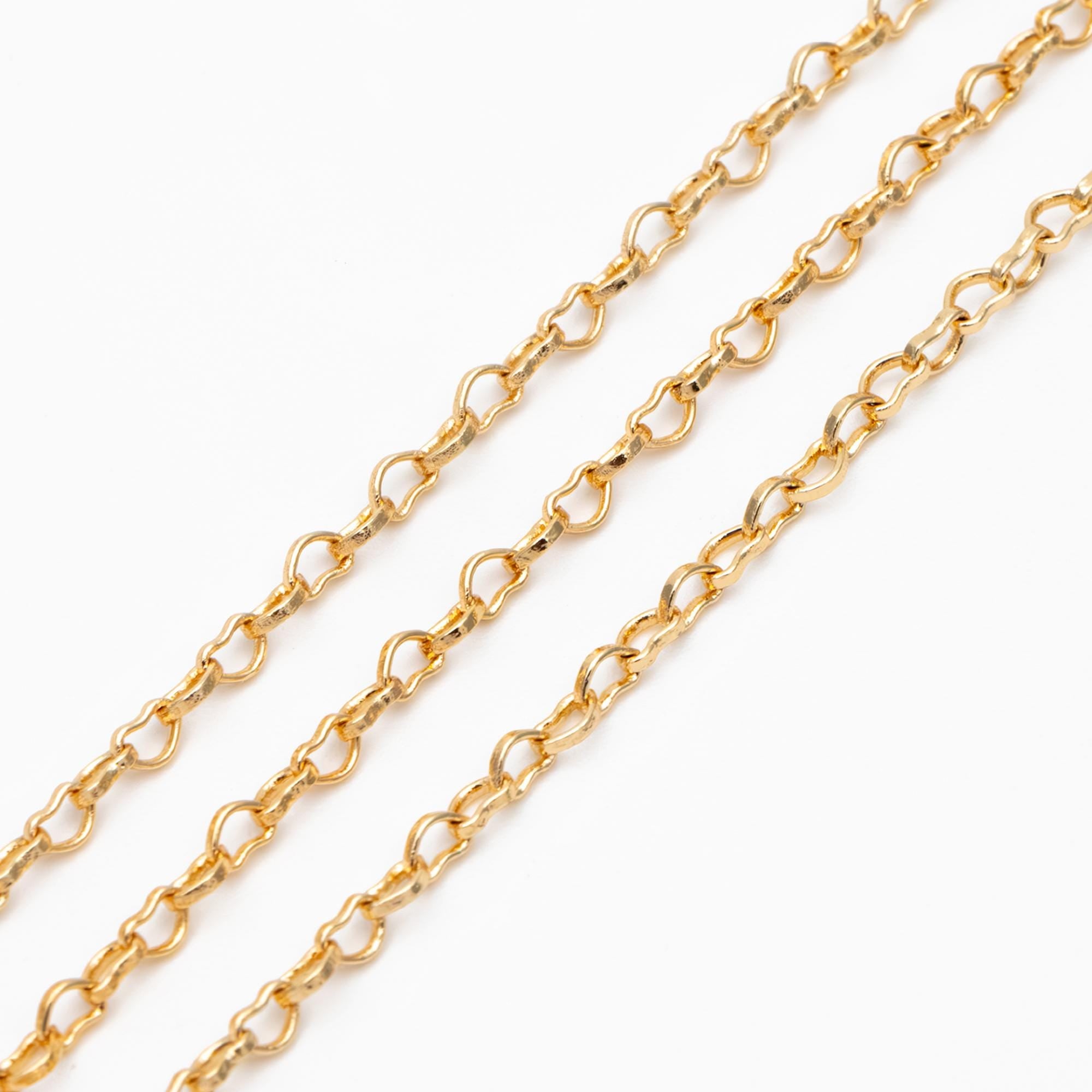 Gold plated Brass Heart Chains 2.2mm, DIY Necklace Chain Findings Wholesale (#LK-278)/ 1 Meter=3.3 ft